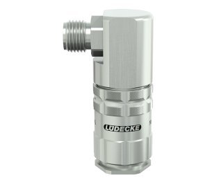 Cupla rapida fara scurgere LiquiSafe Seria ESCBN9-A90AB cu filet exterior 90° din alama MS 58 nichelata