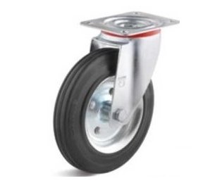 Roata cu carcasa pivotanta cu cauciuc negru rigid WLL=50-385kg, D=80-280mm