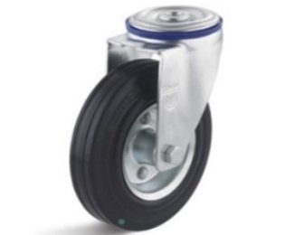 Roata cu carcasa pivotanta cu alezaj si cauciuc negru rigid,  WLL=50-205kg,  D=80-200mm