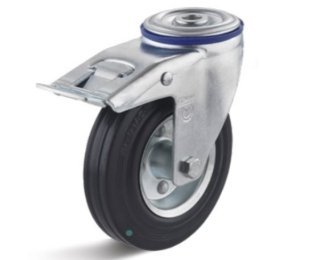 Roata cu carcasa pivotanta cu frana si alezaj cauciuc negru rigid  WLL=50-205kg, D=80-200mm