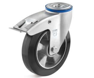 Roata cauciuc elastic, carcasa pivotanta cu frana si alezaj, WLL=120-400kg, D=80-200mm