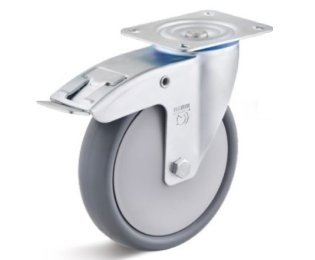 Roata cauciuc termoplastic, rulment cu bila, cu carcasa pivotanta cu frana, WLL=80-220kg, D=80-200mm