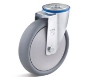 Roata cauciuc termoplastic, rulment cu bila, cu carcasa pivotanta cu alezaj, WLL=80-220kg, D=80-200mm