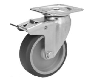 Roata cauciuc termoplastic cu carcasa pivotanta cu frana, WLL=40-65kg, D=50-100mm