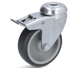 Roata cauciuc termoplastic cu carcasa pivotanta cu frana si alezaj, WLL=40-65kg, D=50-100mm