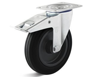 Roata cauciuc termoplastic, rulment cu ace, cu carcasa pivotanta cu frana, WLL=50-205kg, D=80-200mm