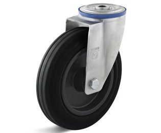 Roata cauciuc termoplastic, rulment cu ace, cu carcasa pivotanta cu alezaj, WLL=50-205kg, D=80-200mm