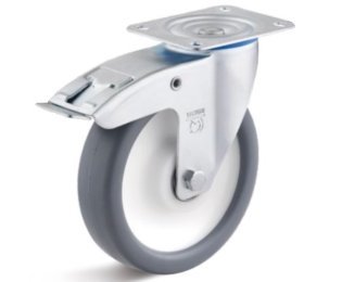 Roata cauciuc termoplastic, rulmenti cu bila, cu carcasa pivotanta cu frana, WLL=120-450kg, D=80-250mm