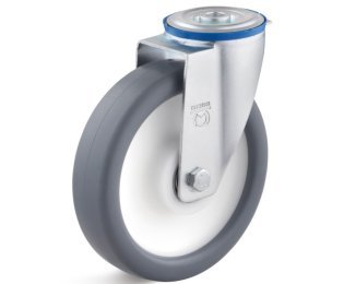 Roata cauciuc termoplastic, rulmenti cu bila, carcasa pivotanta cu alezaj, WLL=120-350kg, D=80-200mm