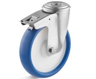 Roata poliuretan, rulment, carcasa pivotanta cu frana si alezaj, WLL=150-400kg, D=80-200mm
