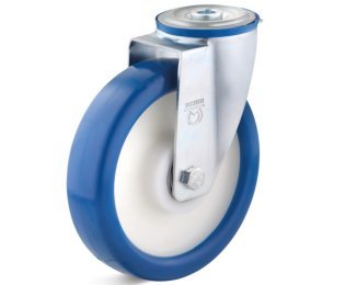 Roata poliuretan, rulmenti cu bila, carcasa pivotanta cu alezaj, WLL=150-400kg, D=80-200mm