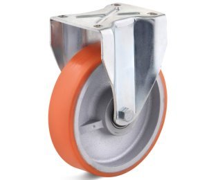 Roata poliuretan rigid, rulment cu bila, carcasa fixa, orange, WLL=200-4500kg, D=80-500mm