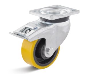 Roata poliuretan rigid, rulment cu bila, carcasa pivotanta cu frana HEAVY DUTY, WLL=250-1000kg, D=80-200mm