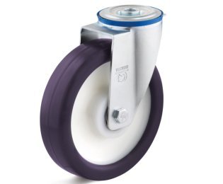 Roata poliuretan elastic, rulmenti cu bila, carcasa pivotanta si alezaj, WLL=130-400kg, D=80-200mm