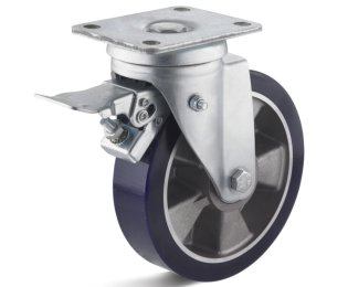 Roata poliuretan elastic, carcasa pivotanta cu frana, HAVY DUTY WLL=200-700kg, D=100-200mm