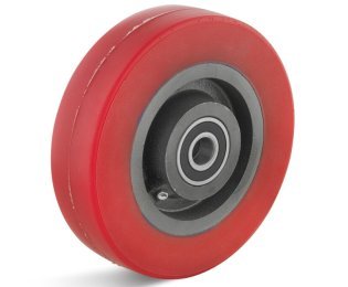 Roata poliuretan elastic rosu, janta fonta, lagar rulmenti cu bila, WLL=250-1800kg, D=80-300mm