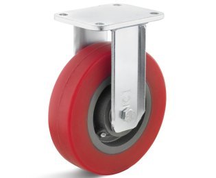Roata poliuretan elastic rosu, rulment, carcasa fixa, WLL=300-1800kg, D=82-300mm