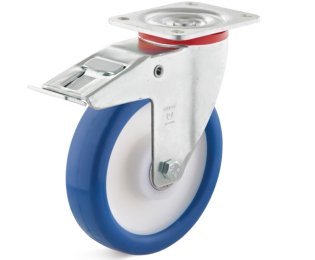 Roata poliuretan, rulment, carcasa pivotanta cu frana HEAVY DUTY, WLL=150-600kg, D=80-250mm