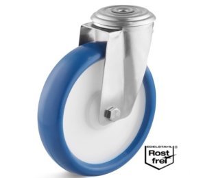 Roata poliuretan rigid, rulment si carcasa pivotanta cu alezaj INOX, WLL=100-270kg, D=80-200mm