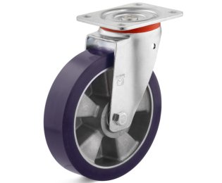 Roata poliuretan elastic, rulment, carcasa pivotanta, WLL=200-600kg, D=100-200mm