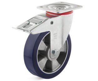 Roata poliuretan elastic, rulment, carcasa pivotanta cu frana, WLL=200-600kg, D=100-200mm
