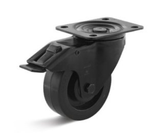 Roata cauciuc elastic, seria black, carcasa pivotanta cu frana, WLL=150kg, D=80-100mm