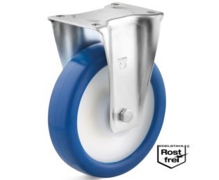 Roata poliuretan rigid, rulment si carcasa fixa INOX, WLL=150-500kg, D=80-200mm
