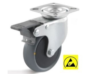 Roata ESD termoplast, carcasa pivotanta cu frana, WLL=40-65kg, D=50-100mm