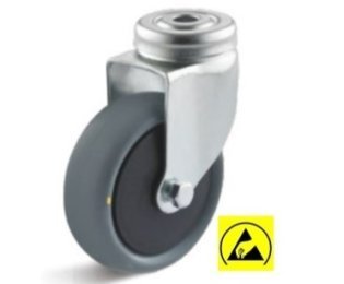 Roata ESD termoplast, carcasa pivotanta cu alezaj, WLL=40-65kg, D=50-100mm