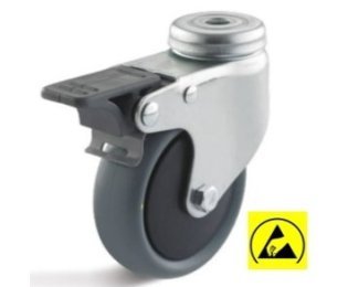 Roata ESD termoplast, carcasa pivotanta cu frana si alezaj, WLL=40-65kg, D=50-100mm