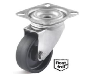 Roata poliamida lagar alunecare, carcasa pivotanta INOX, WLL=40-60kg, D=50-75mm