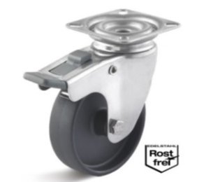 Roata poliamida lagar alunecare, carcasa pivotanta cu frana INOX, WLL=40-60kg, D=50-75mm