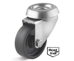 Roata poliamida lagar alunecare, carcasa pivotanta cu alezaj INOX, WLL=40-60kg, D=50-75mm