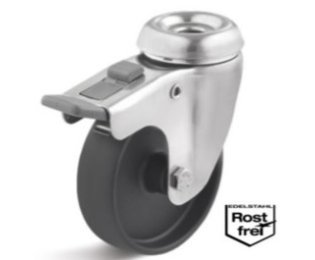 Roata poliamida lagar alunecare, carcasa pivotanta cu frana si alezaj INOX, WLL=40-60kg, D=50-75mm