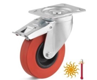Roata cauciuc termorezistent, carcasa pivotanta cu frana, WLL=60-80 kg, D=100-125mm