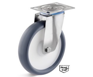 Roata termoplast, rulment si carcasa pivotanta INOX, WLL=80-220kg, D=80-200mm