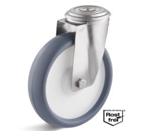 Roata termoplast, rulment si carcasa pivotanta cu alezaj INOX, WLL=80-220kg, D=80-200mm