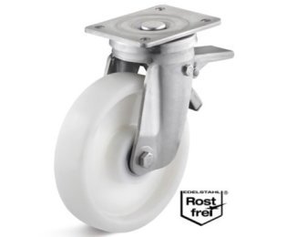 Roata poliamida, rulment si carcasa pivotanta cu frana INOX, WLL=400-1000kg, D=125-200mm