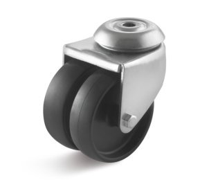 Roata poliamida dubla, carcasa pivotanta cu alezaj, WLL=80-100kg, D=50-75mm
