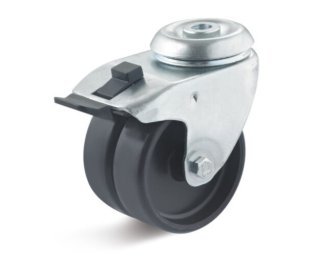 Roata poliamida dubla, carcasa pivotanta cu frana si alezaj, WLL=80-100kg, D=50-75mm