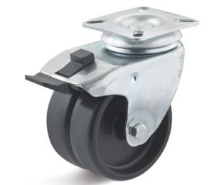 Roata poliamida dubla, carcasa pivotanta cu frana, WLL=80-100kg, D=50-75mm