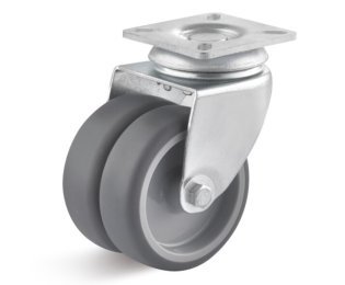 Roata dubla termoplast lagar alunecare, carcasa pivotanta, WLL=80-100kg, D=50-75mm