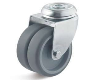 Roata dubla termoplast lagar alunecare, carcasa pivotanta cu alezaj, WLL=80-100kg, D=50-75mm