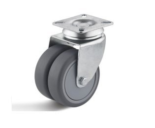 Roata dubla termoplast, rulment cu bila, carcasa pivotanta, WLL=80-100kg, D=50-75mm