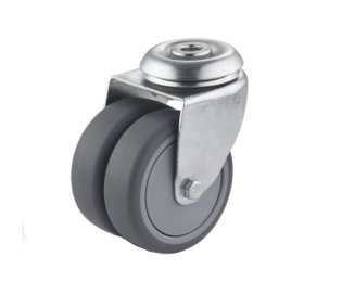 Roata dubla termoplast, rulment cu bila, carcasa pivotanta cu alezaj, WLL=80-100kg, D=50-75mm