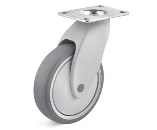 Roata cauciuc termoplastic, rulment cu bila, carcasa pivotanta, WLL=100kg, D=100-125mm