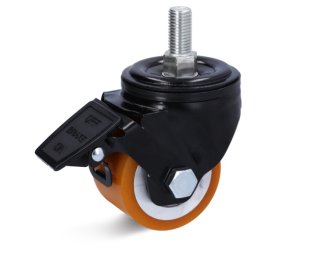 Roata poliuretan, janta otel, carcasa pivotanta cu frana si alezaj cu stift, WLL=400-450kg, D=65-75mm