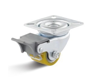 Roata utilaj din poliuretan, rulment, carcasa pivotanta cu frana, WLL=100kg, D=35mm