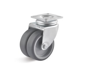 Roata dubla termoplast, carcasa pivotanta, WLL=80-100kg, D=50-75mm