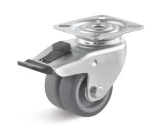 Roata dubla termoplast, carcasa pivotanta cu frana, WLL=80-100kg, D=50-75mm